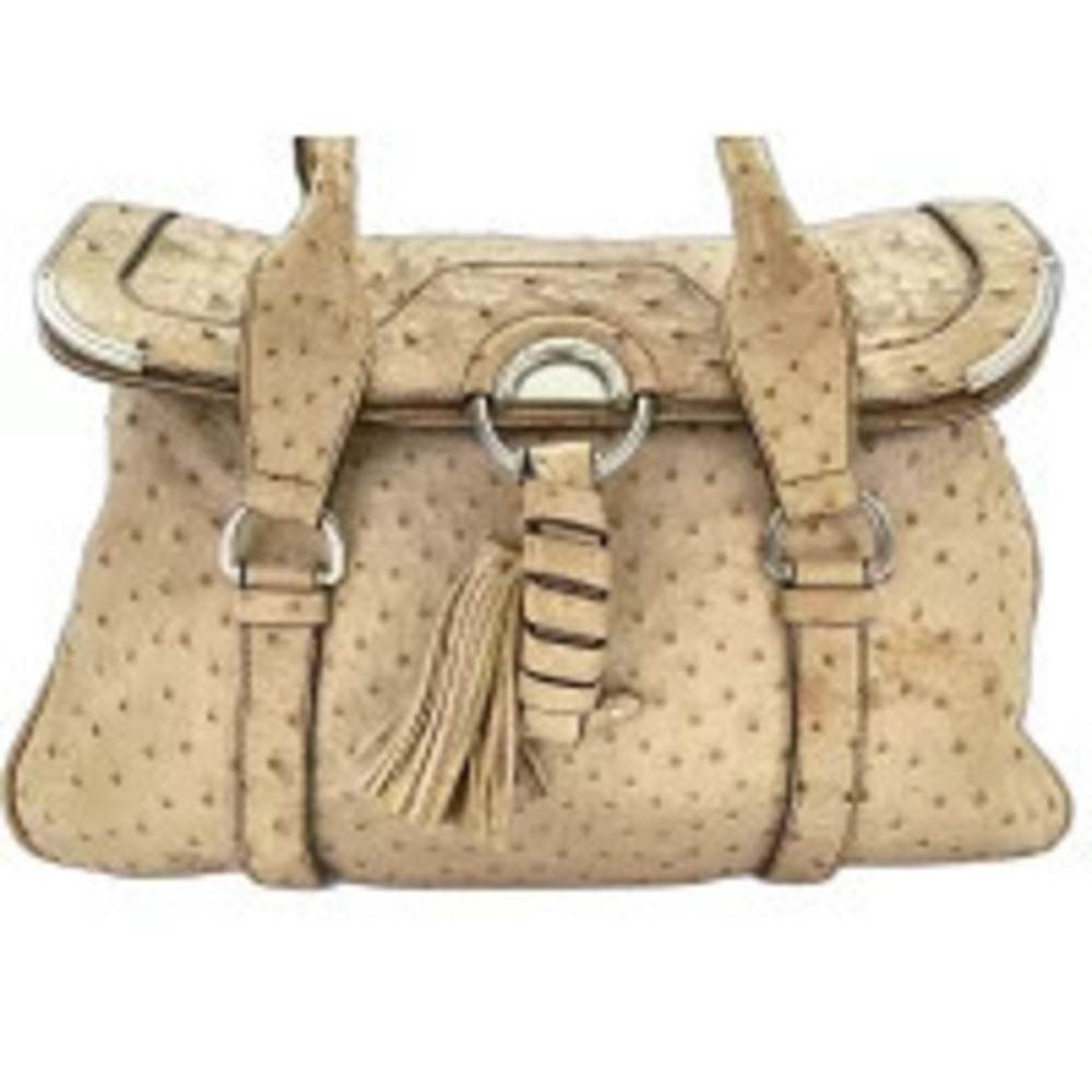 Celine ostrich leather handbag Beige Cream camel tassel ostrich brown